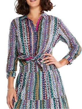 NIC+ZOE Flower Field Crinkle Shirt Size M 100% Cotton Printed Button Down Blouse